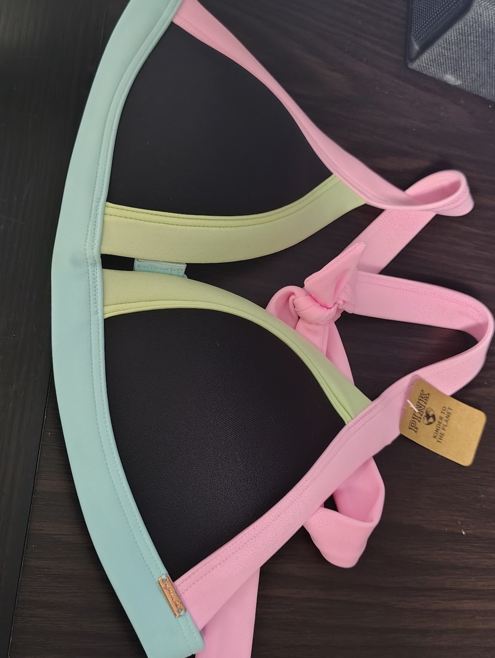 PINK Victoria's Secret Pink and Pastel Colorblock Bikini Strap Top